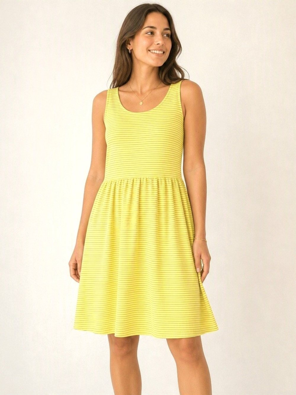 Twik Yellow Striped Tank Dress L Scoop Neck Summer Fit Flare Casual Mini